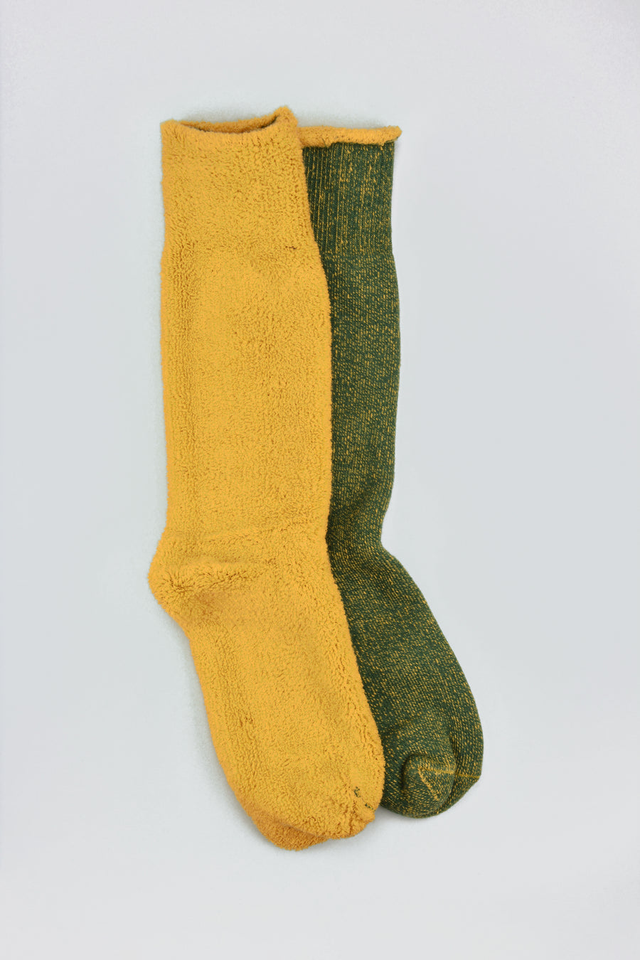 ROTOTO<p>reversible pile sock<p>ivy green/dark yellow