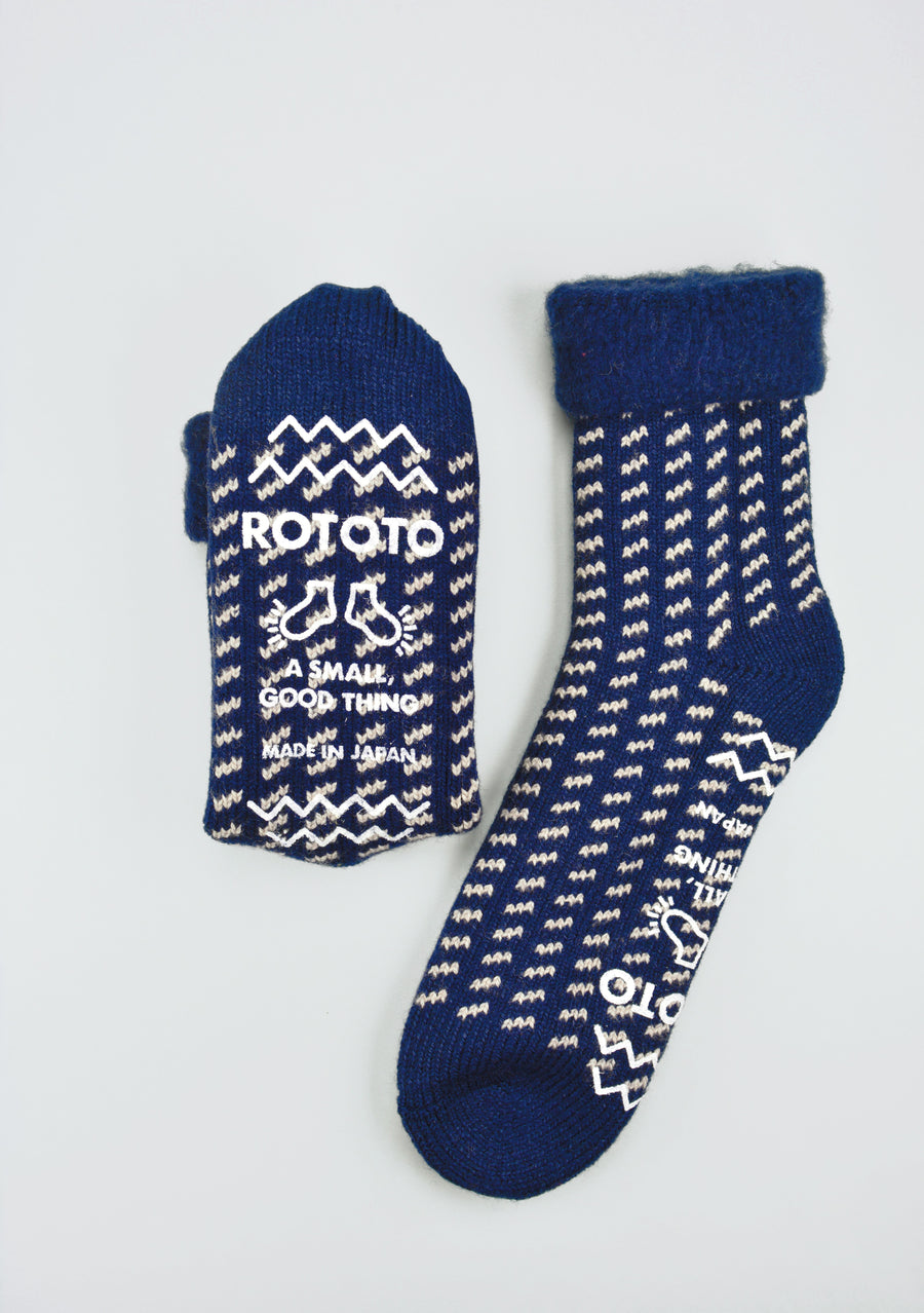 ROTOTO<p>bird's eye comfy room socks<p>mix fabric<p>navy