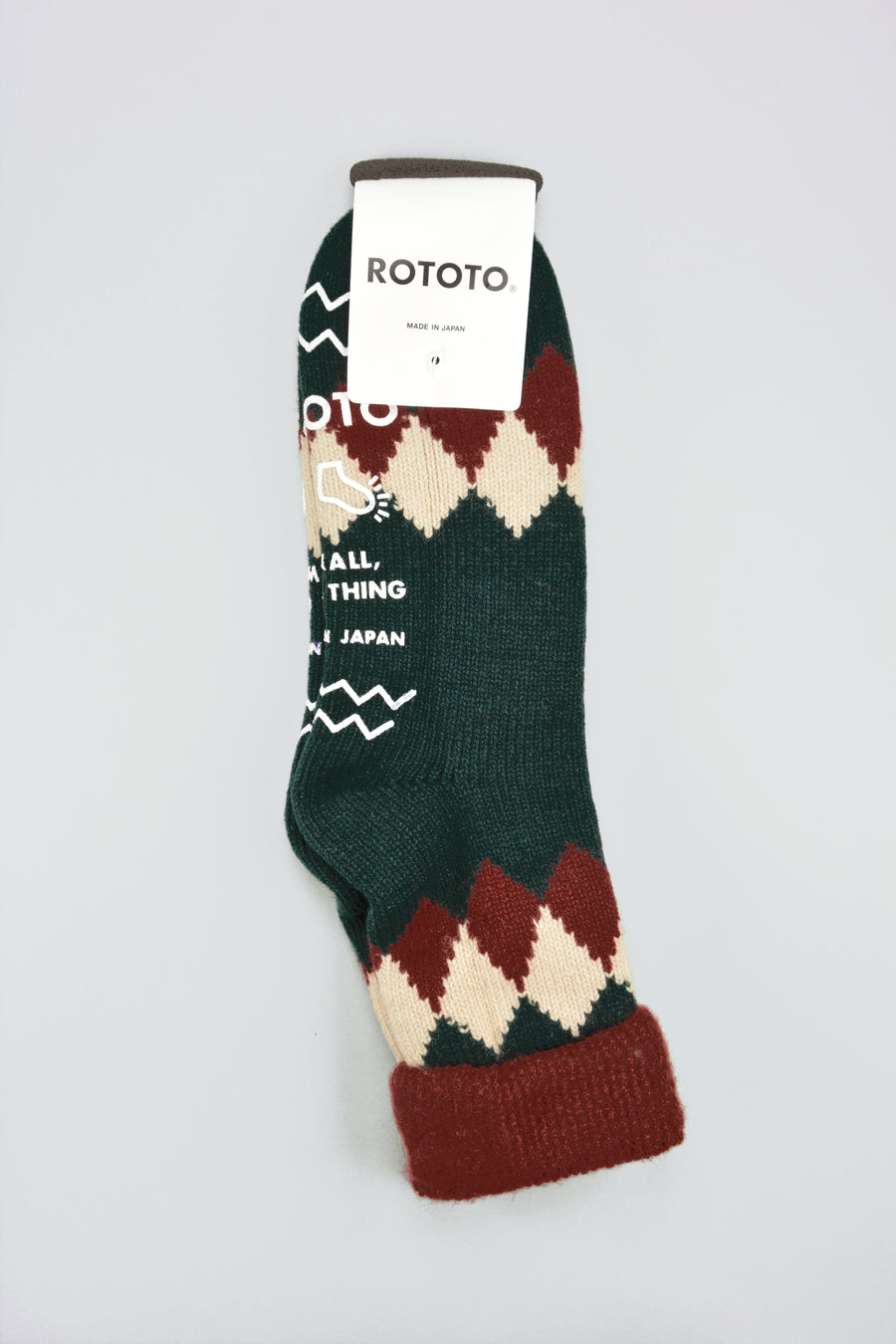 ROTOTO<p>diamond comfy room socks<p>mix fabric<p>dark green/dark red