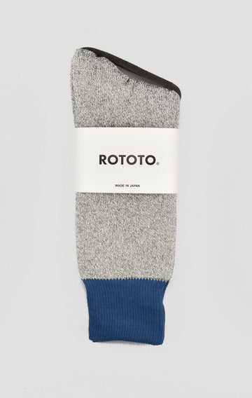 ROTOTO<p> double face crew socks<p> silk + cotton<p> grey + blue