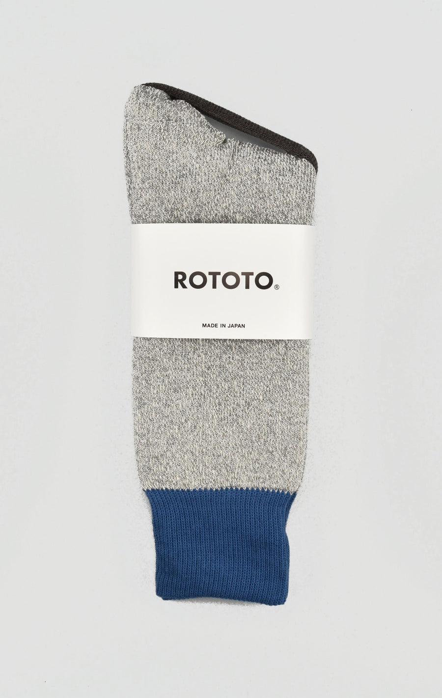 ROTOTO<p> double face crew socks<p> silk + cotton<p> grey + blue