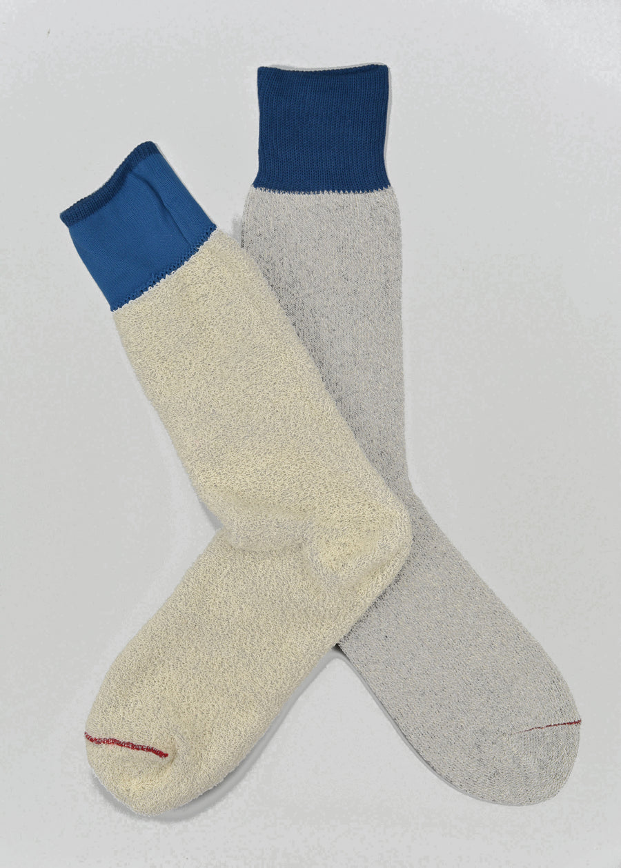 ROTOTO<p> double face crew socks<p> silk + cotton<p> grey + blue