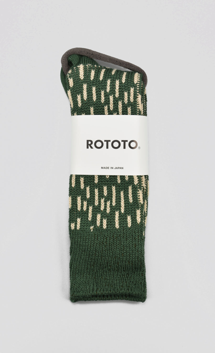 ROTOTO<p>rain drop <p>cotton crew socks<p>green/ivory