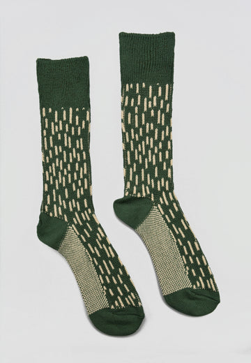 ROTOTO<p>rain drop <p>cotton crew socks<p>green/ivory