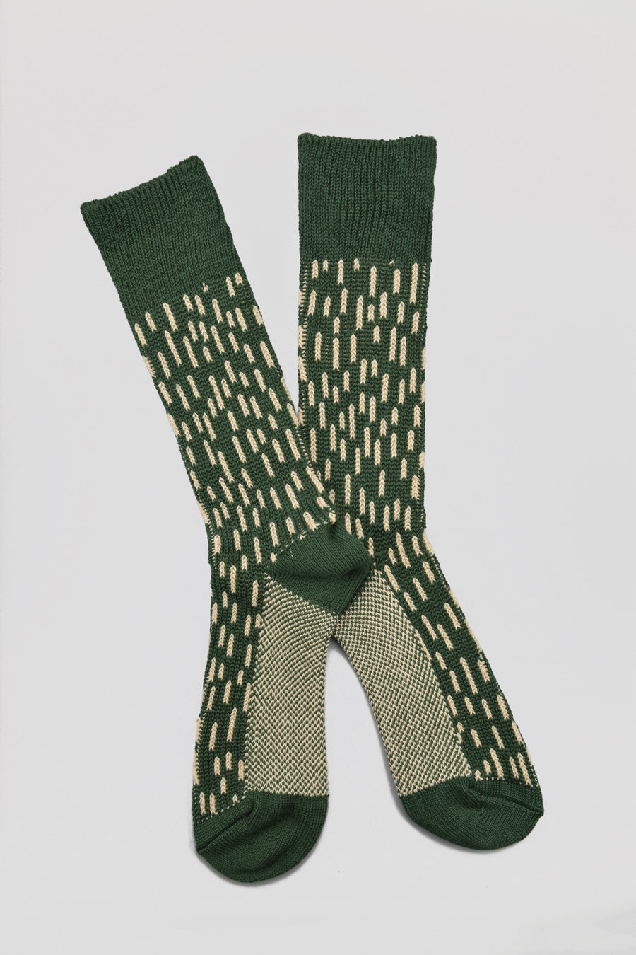 ROTOTO<p>rain drop <p>cotton crew socks<p>green/ivory