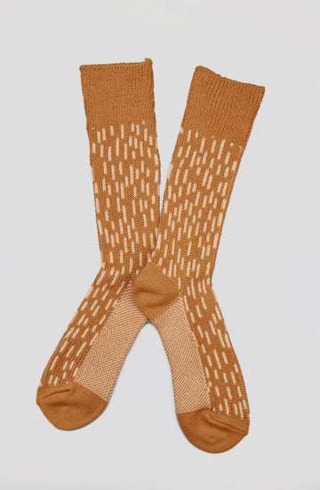 ROTOTO<p>rain drop <p>cotton crew socks<p>dark yellow/ivory