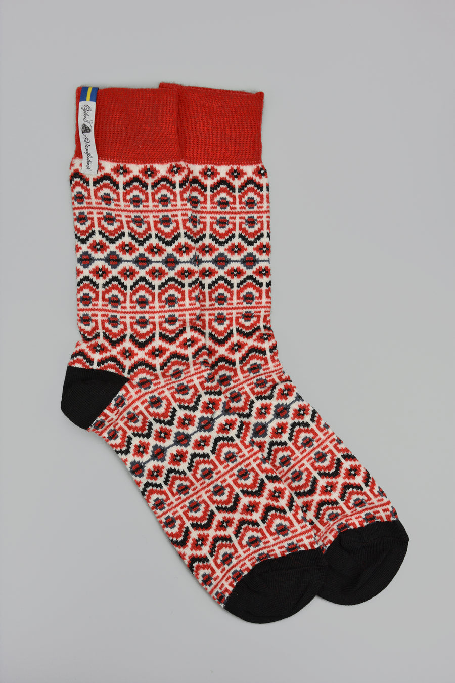 Ojbro<p>dalarna rod<p>merino crew sock<p>red+black