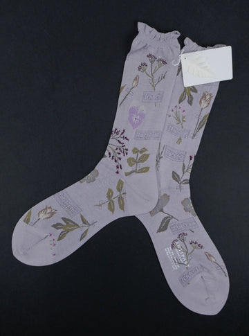 Antipast<p>pressed flowers<p>cotton crew sock<p>lavender